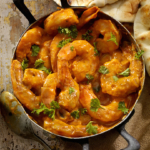 Curry Shrimp with Rice, Fresh Parsley and Naan Bread